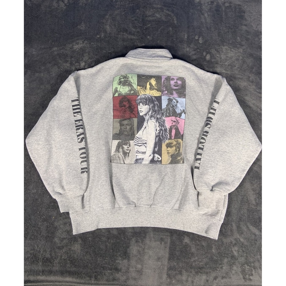 Taylor Swift The Eras Tour 2023-2024 Quarter Zip Sweatshirt Gray Fleece Pullover